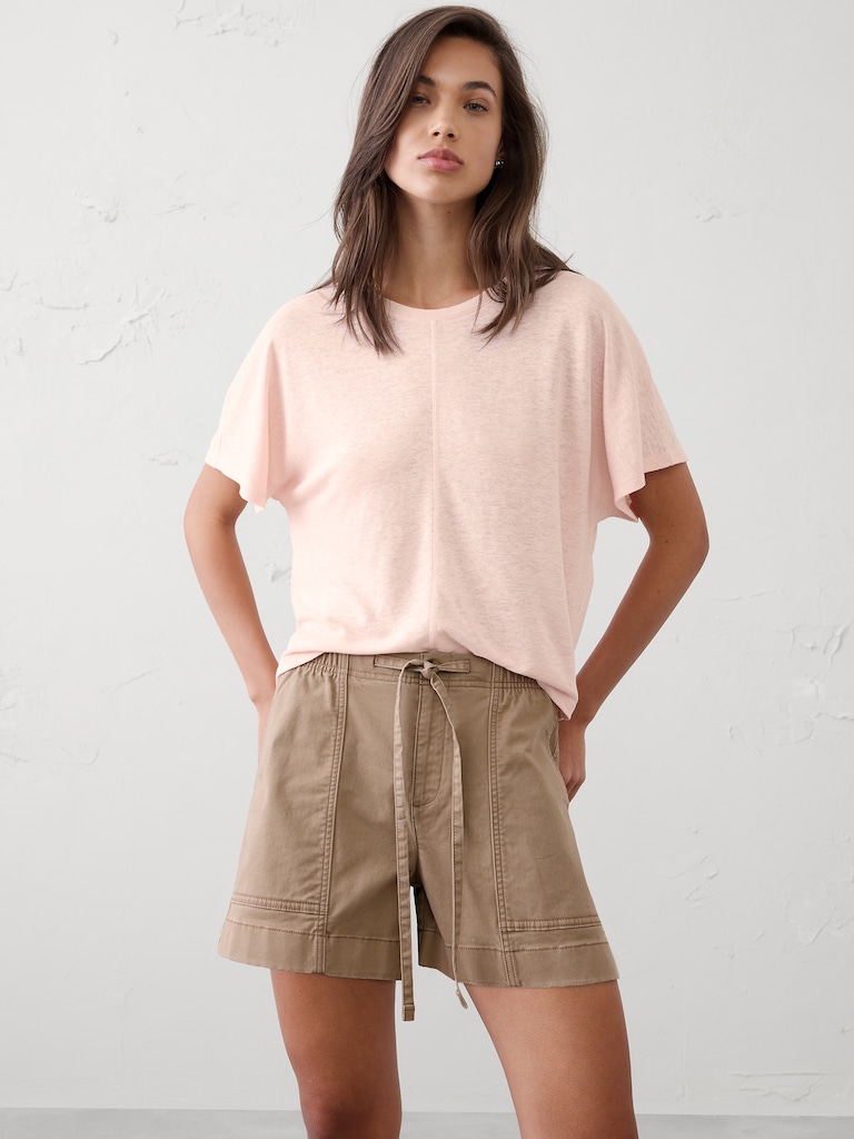 Linen-Blend Dolman-Sleeve T-Shirt