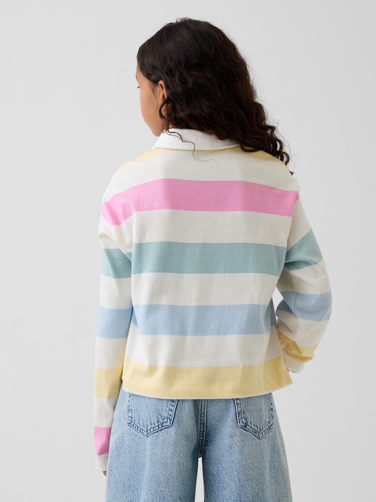 Kids Oversized Rugby Stripe Polo Shirt