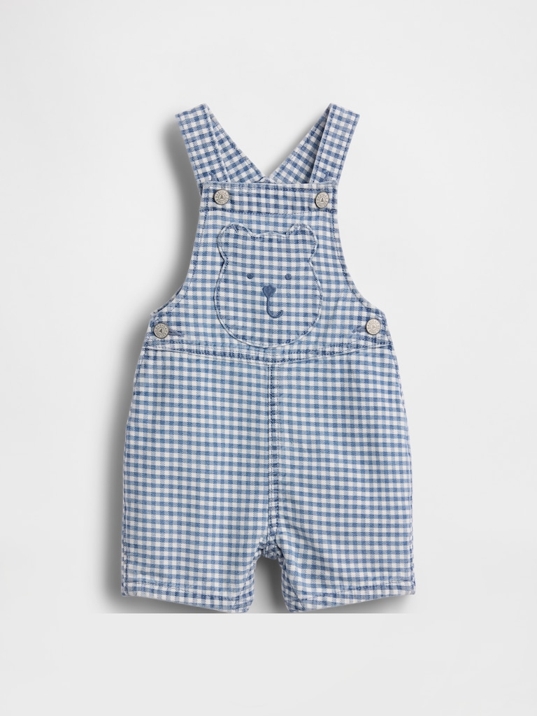 Baby Gingham Denim Bear Pocket Shortalls