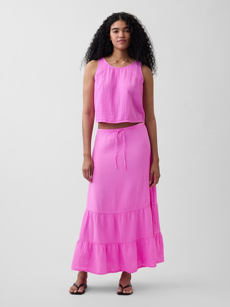 Cotton Gauze Racer Shell Tank Top