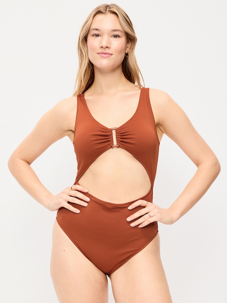 Textured One-Piece Cut-Out Swimsuit