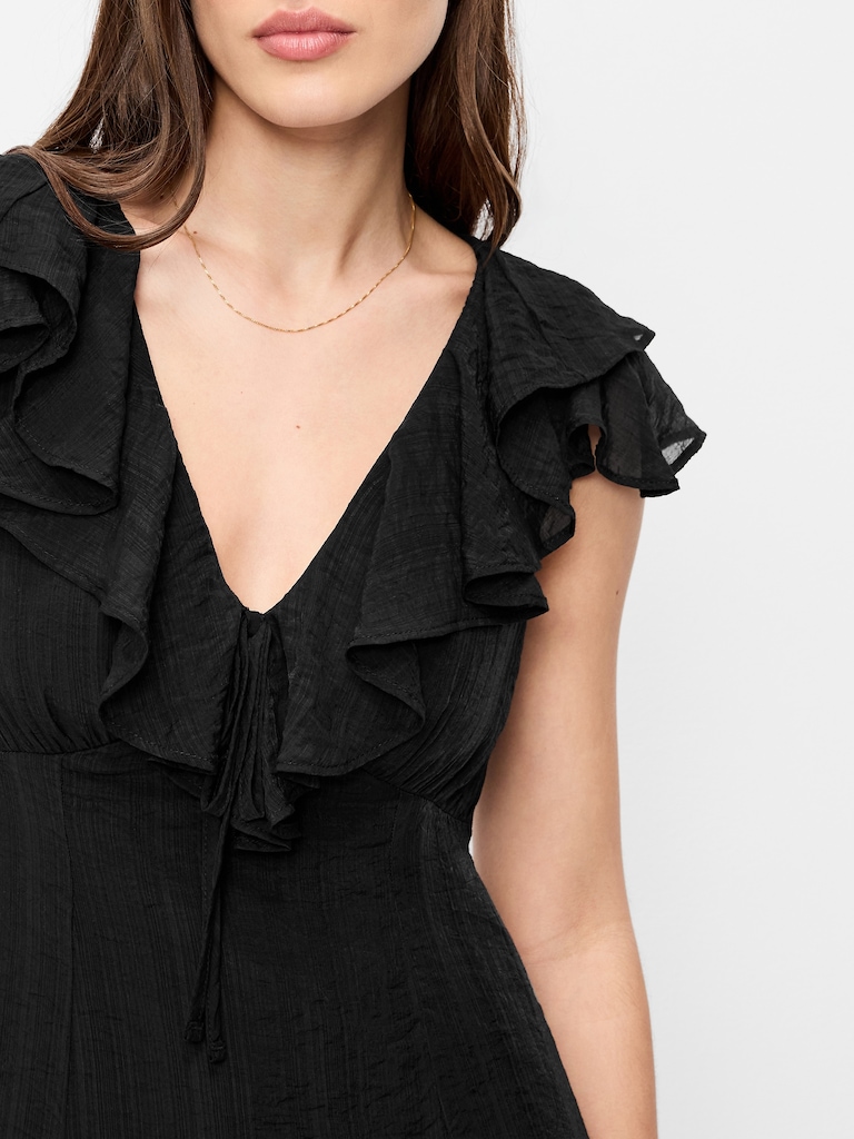 Ruffle-Sleeve Fit & Flare Midi Dress