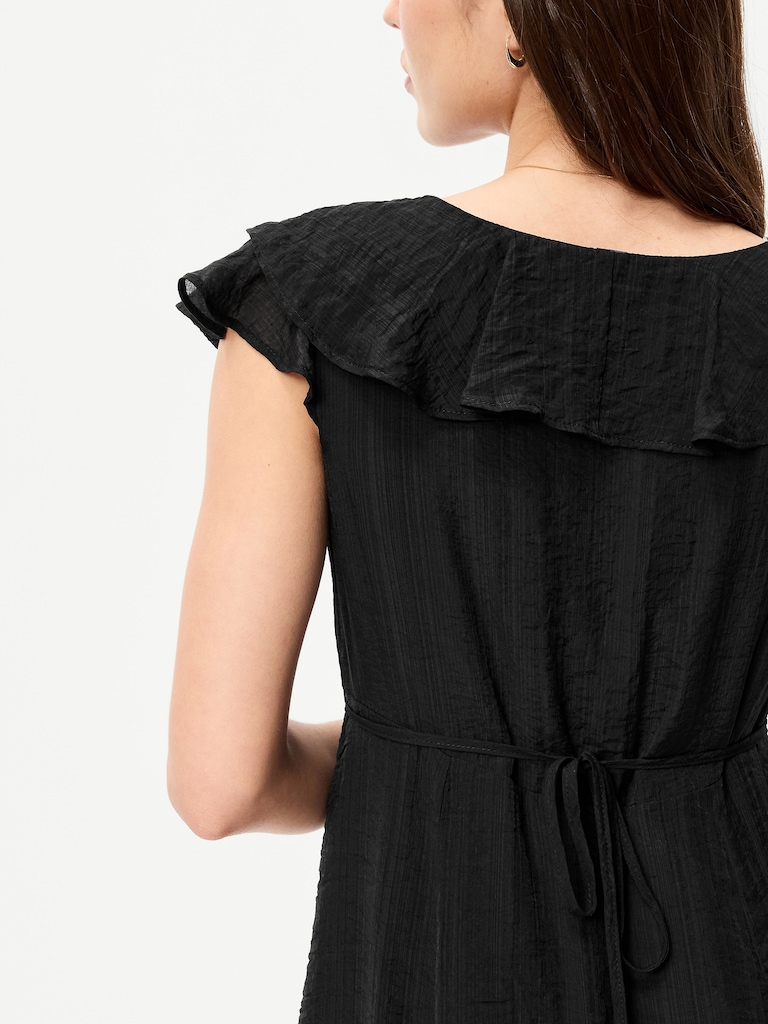 Ruffle-Sleeve Fit & Flare Midi Dress