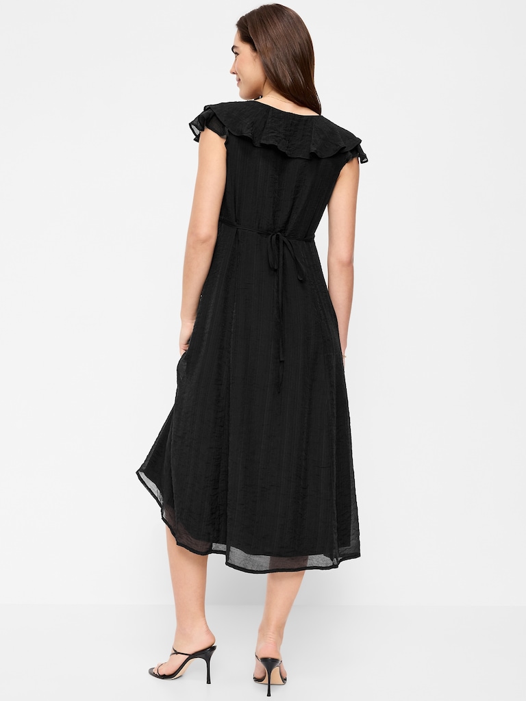 Ruffle-Sleeve Fit & Flare Midi Dress