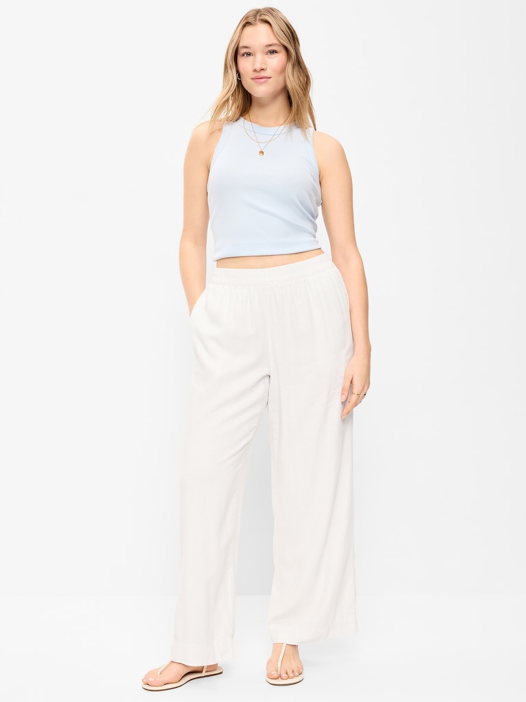 High-Waisted Linen-Blend Wide-Leg Pants