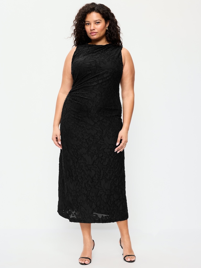 Side-Drape Jersey Jaquard Midi Dress