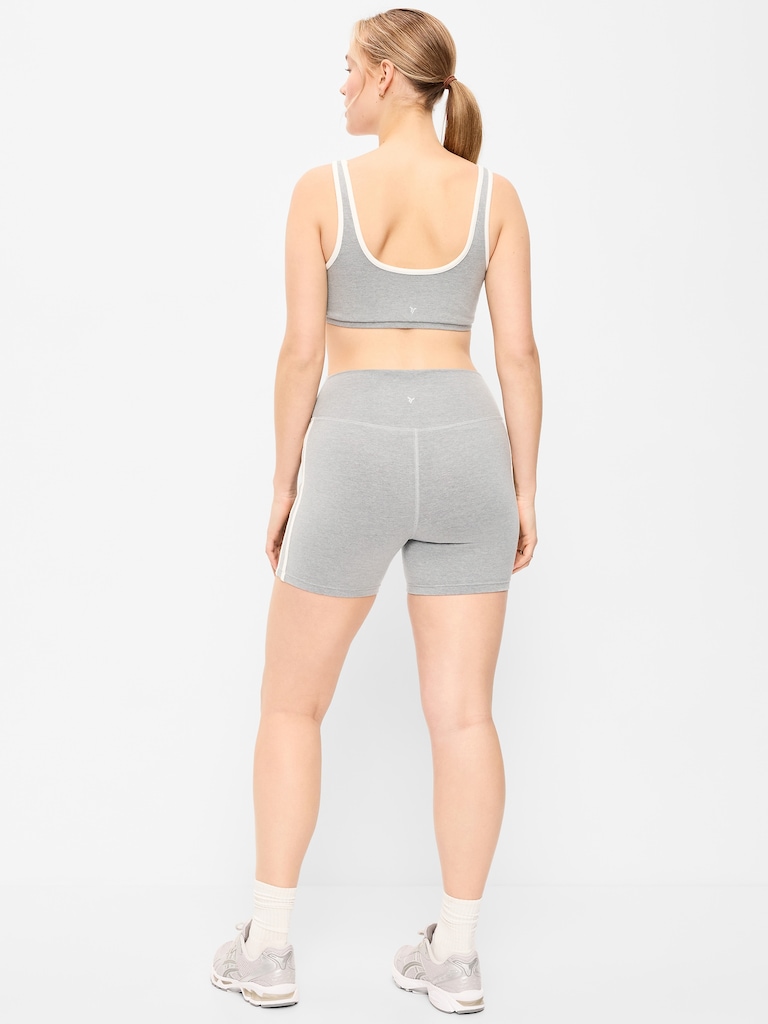 High-Waisted PowerChill Side-Stripe Biker Shorts -- 5-inch inseam