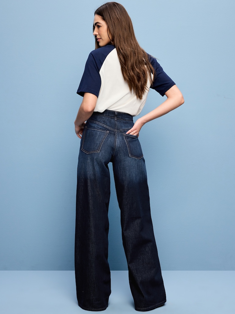 High-Waisted Baggy Wide-Leg Stretch Jeans