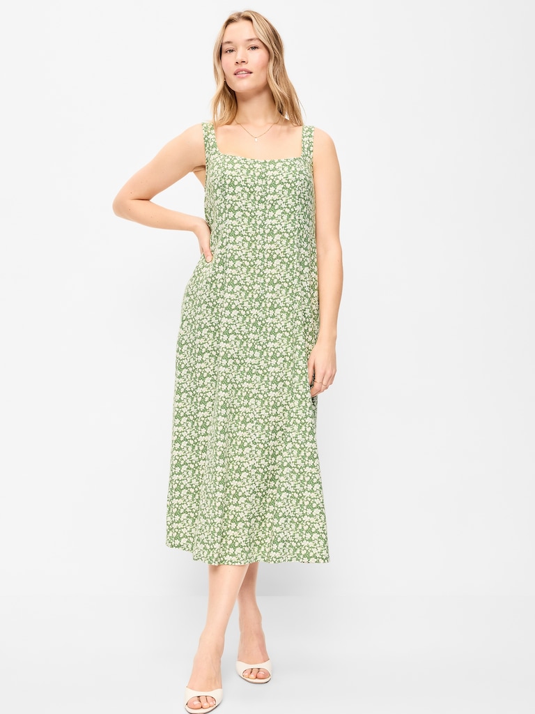 Fit & Flare Sleeveless Linen-Blend Midi Dress