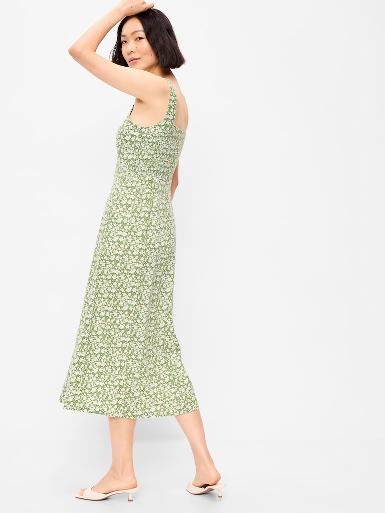 Fit & Flare Sleeveless Linen-Blend Midi Dress