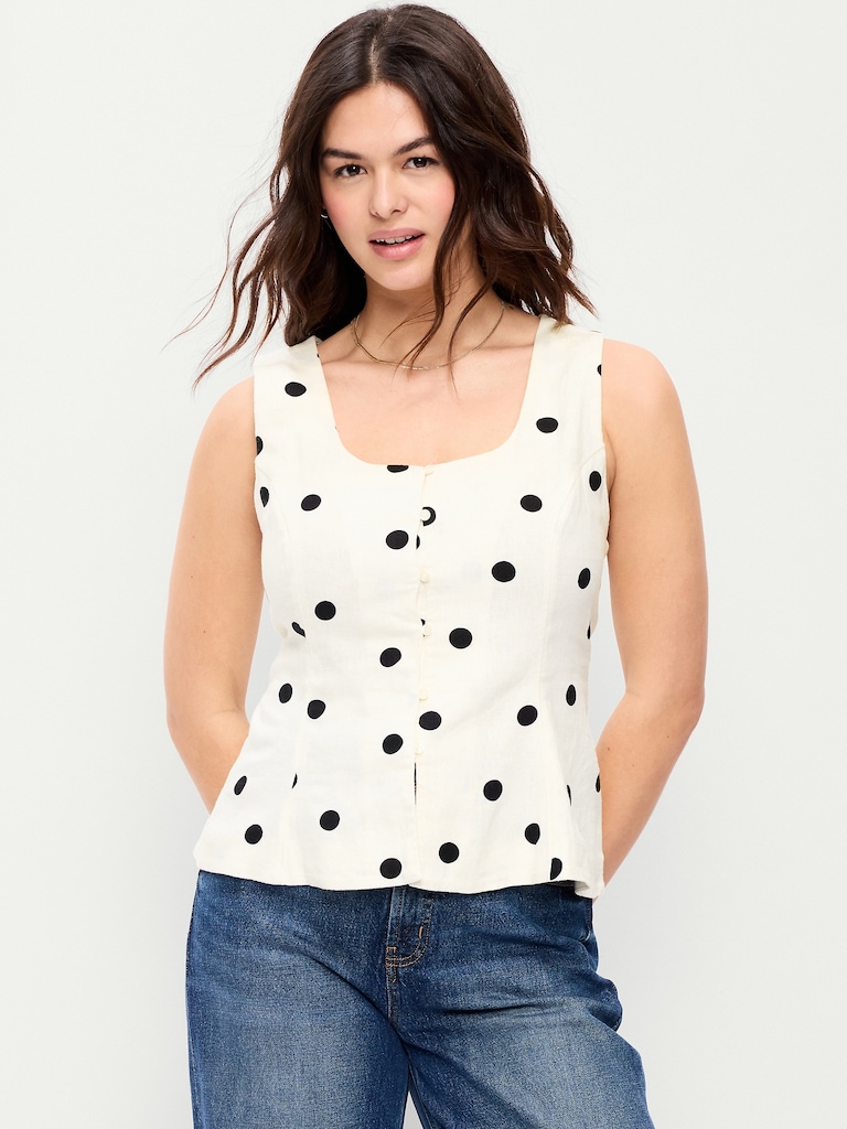 Button-Down Linen Blend Top