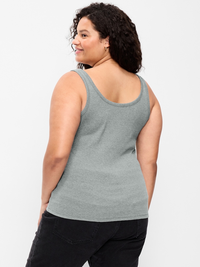 First-Layer Ribbed Scoop-Neck Tank Top