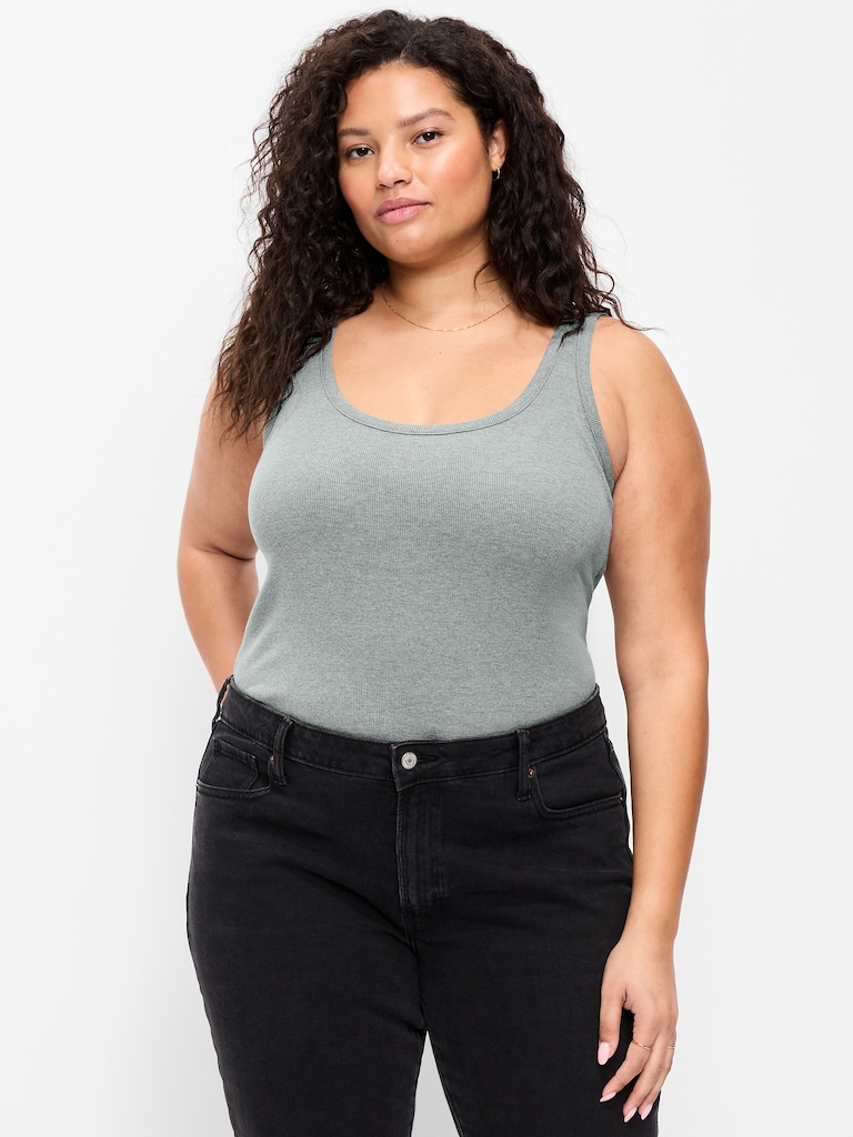 First-Layer Ribbed Scoop-Neck Tank Top