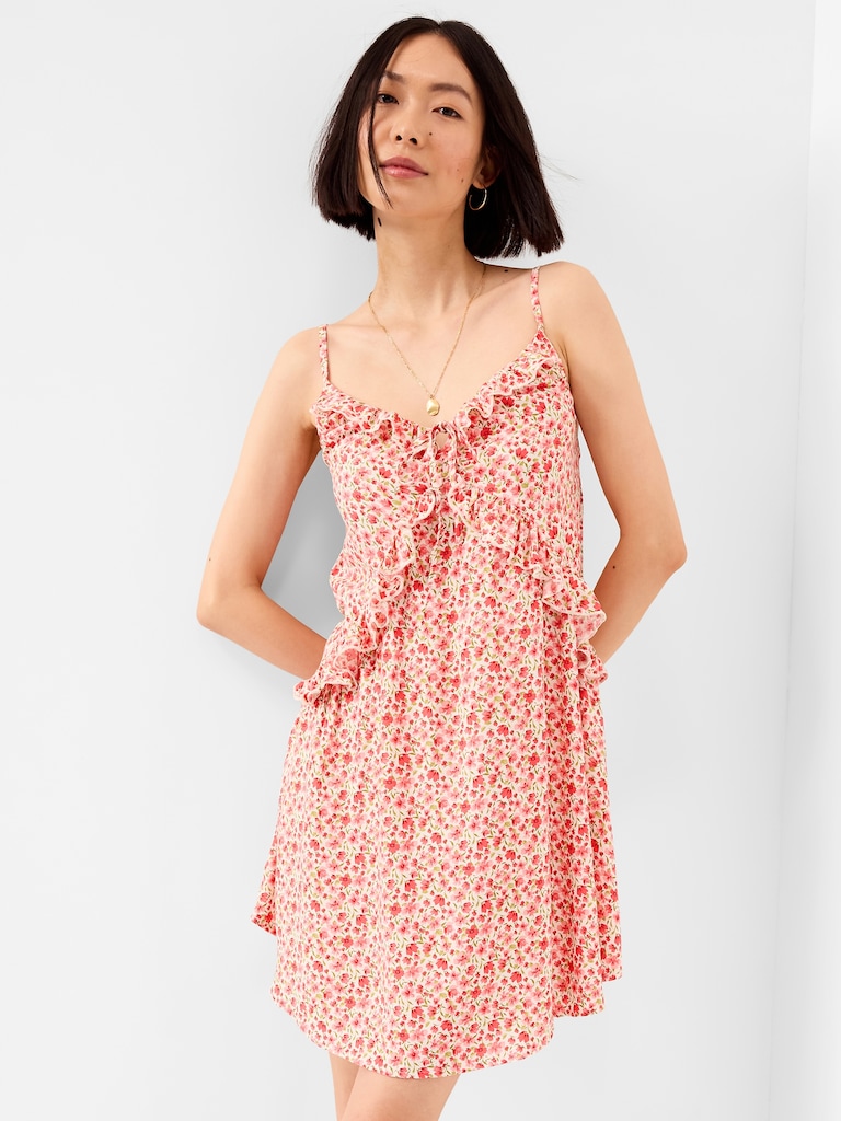 Ruffle-Trim Asymmetrical Mini Dress