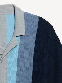 Short-Sleeve Striped Camp Sweater Shirt