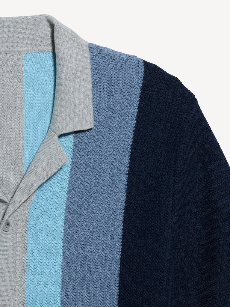 Short-Sleeve Striped Camp Sweater Shirt