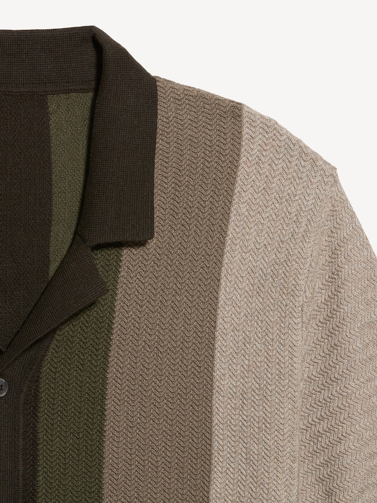 Short-Sleeve Striped Camp Sweater Shirt