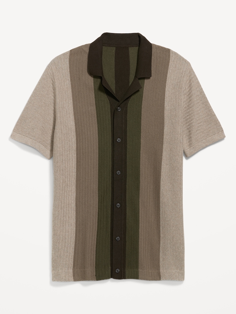 Short-Sleeve Striped Camp Sweater Shirt
