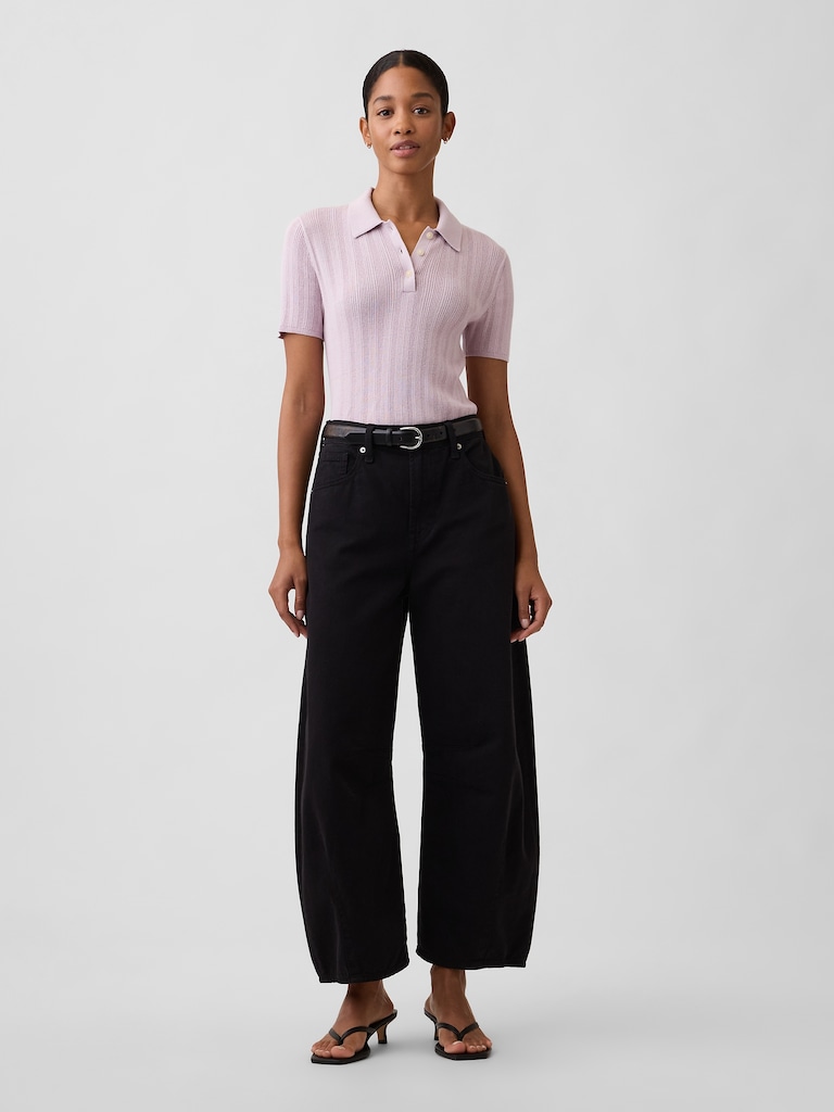 Ribbed Sweater Polo Shirt