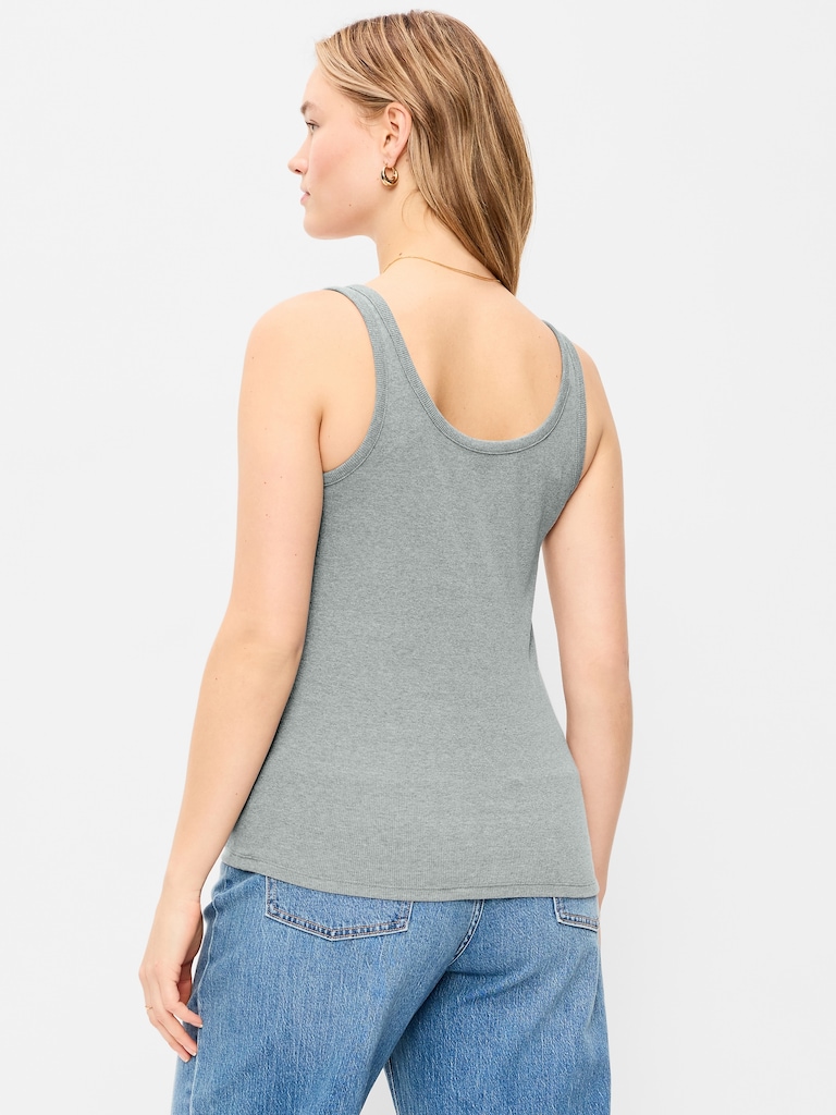 First-Layer Ribbed Scoop-Neck Tank Top