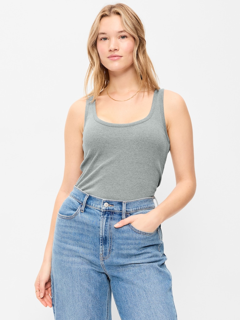 First-Layer Ribbed Scoop-Neck Tank Top