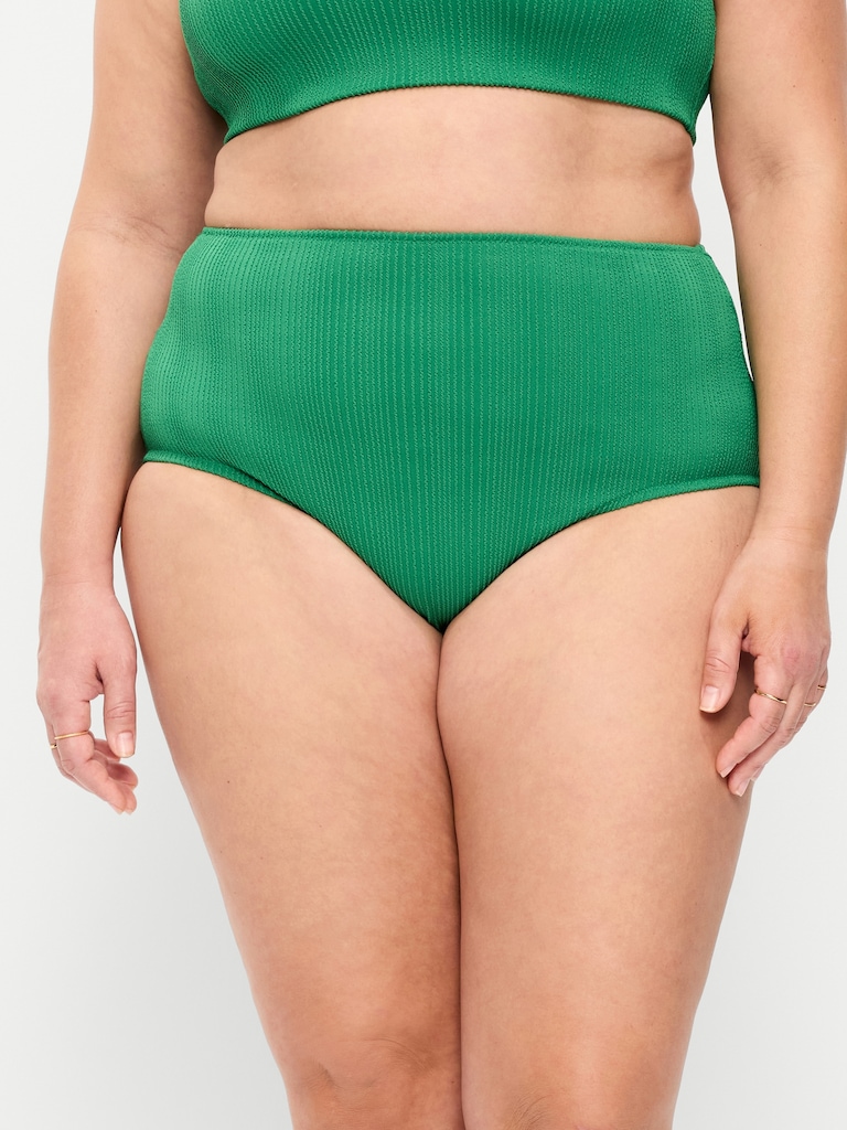 High-Waisted Ribbed Bikini Swim Bottoms