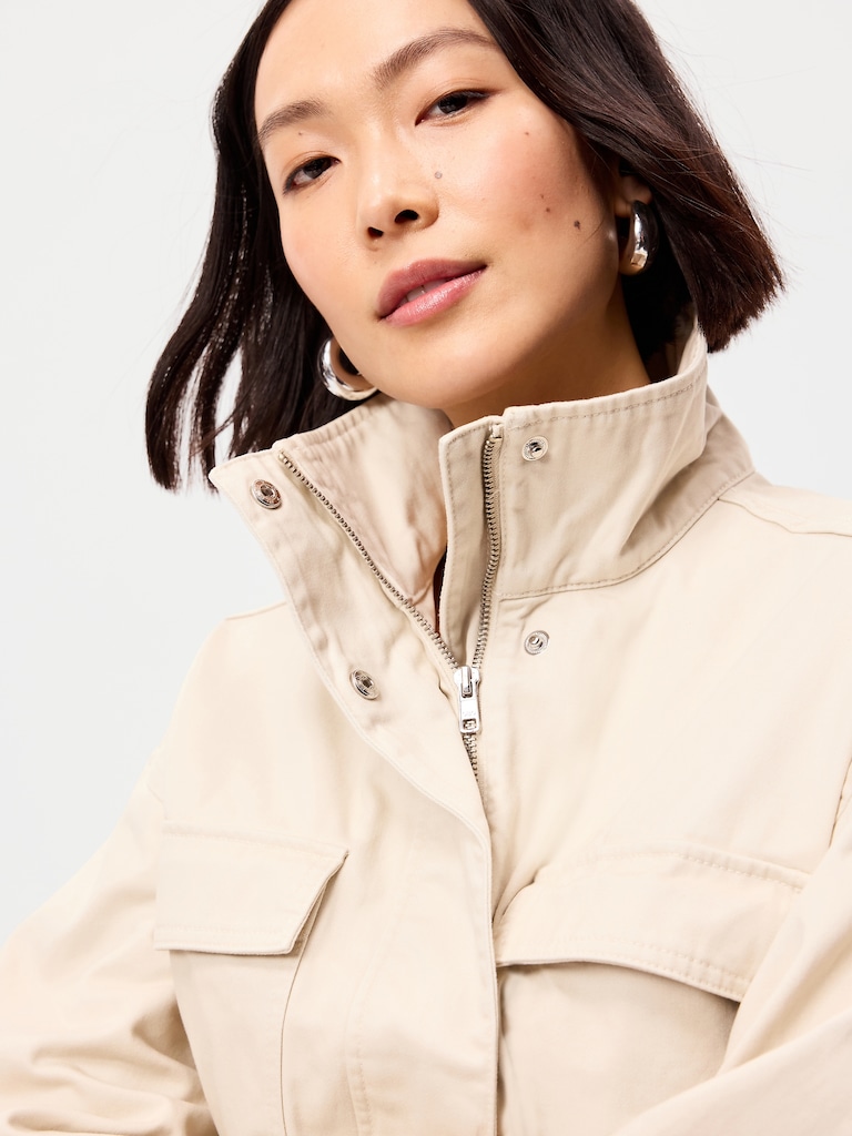 Cinched-Waist Satin Utility Jacket