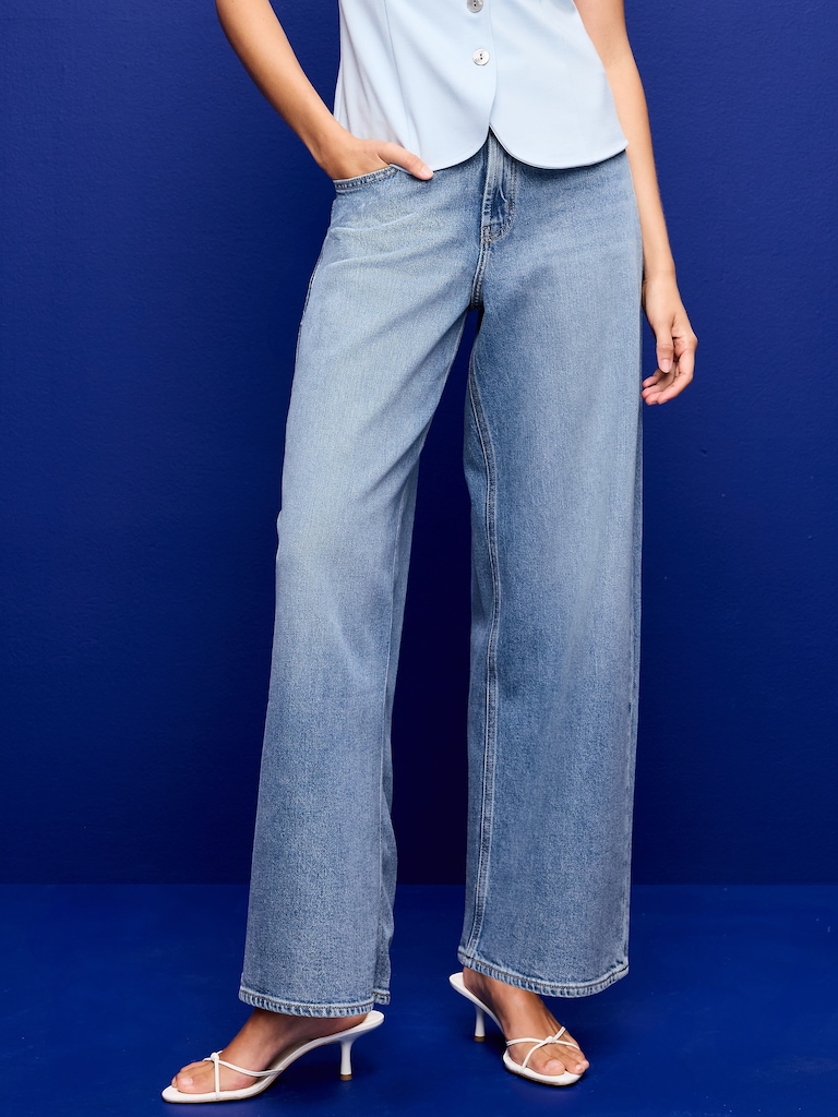 High-Waisted Baggy Wide-Leg Stretch Jeans