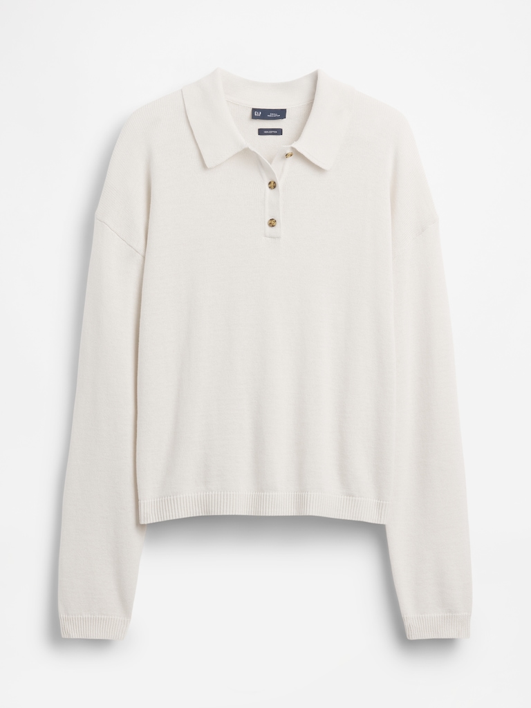 100% Cotton Relaxed Polo Sweater