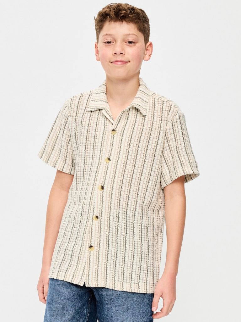 Oversized Short-Sleeve Sweater-Knit Shirt for Boys