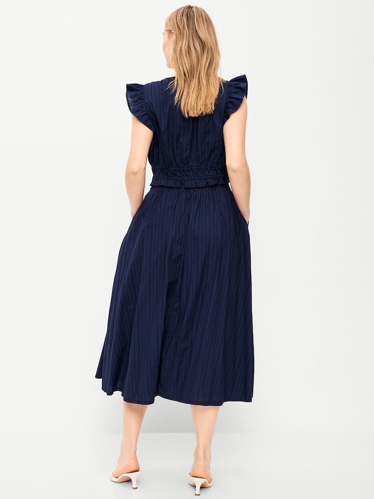 Smocked-Waist Midi Skirt