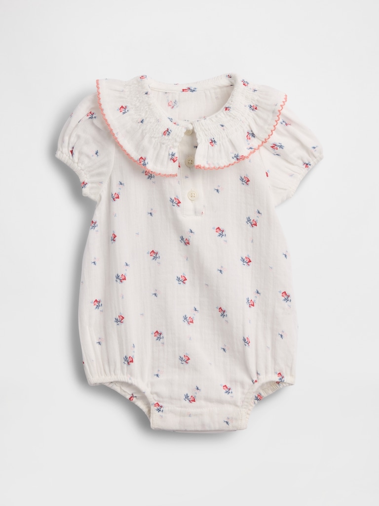 Baby Cotton Gauze Floral Collared Bodysuit