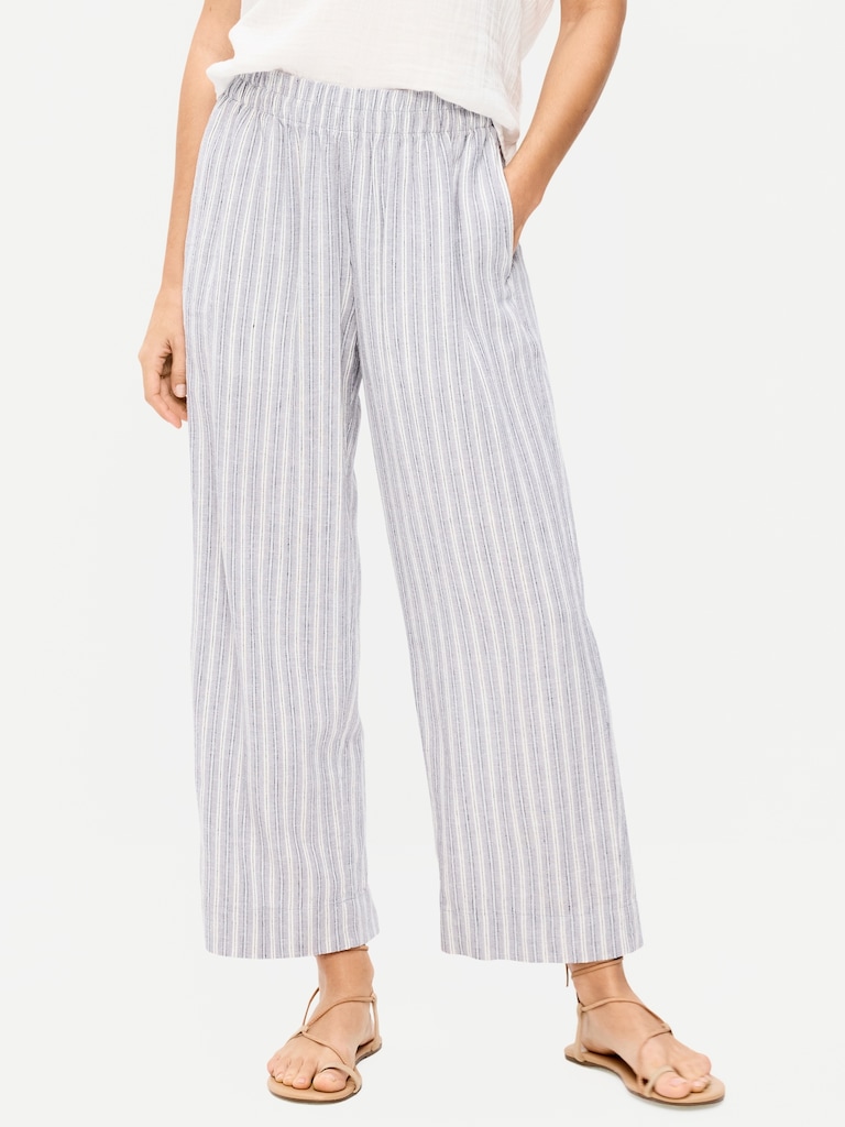 High-Waisted Linen-Blend Straight Ankle Pants