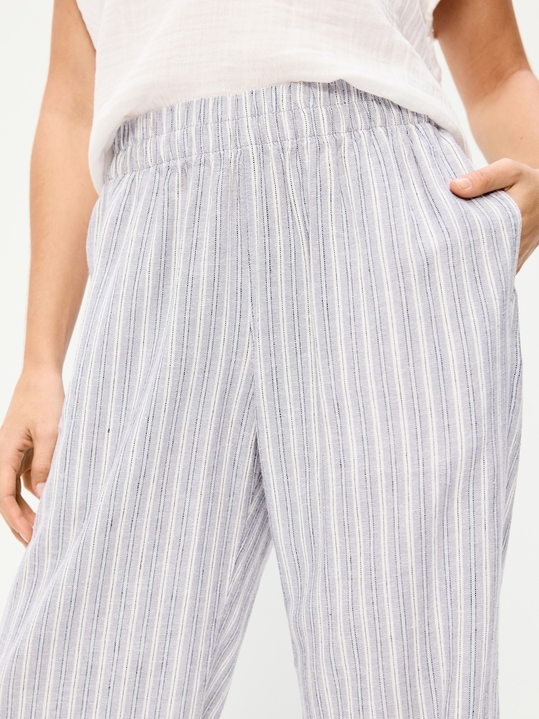High-Waisted Linen-Blend Straight Ankle Pants