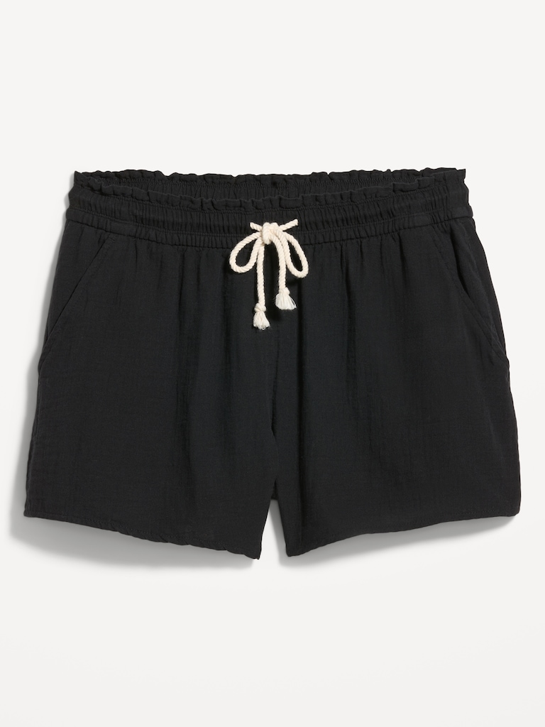High-Waisted Crinkle Gauze Shorts