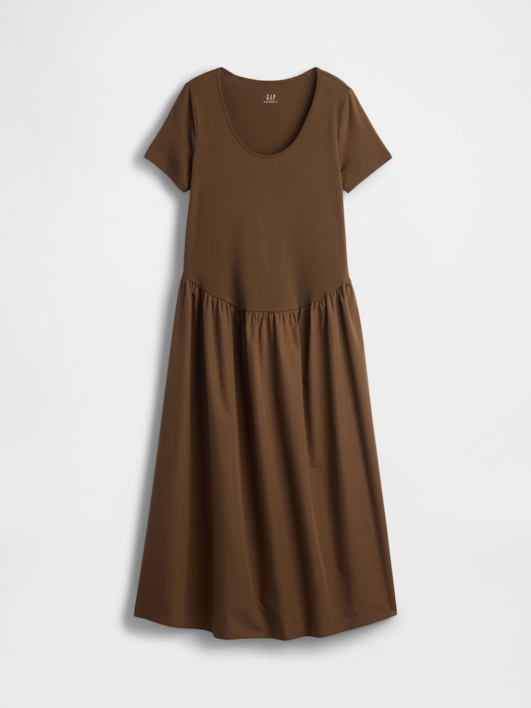 Maternity Mixed Media Drop-Waist Dress