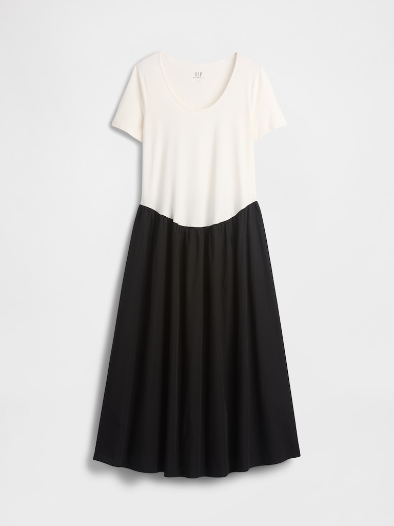 Maternity Mixed Media Drop-Waist Dress