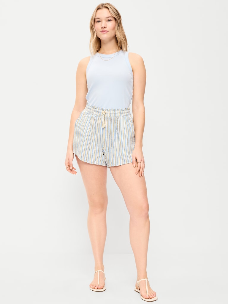 High-Waisted Crinkle Gauze Shorts