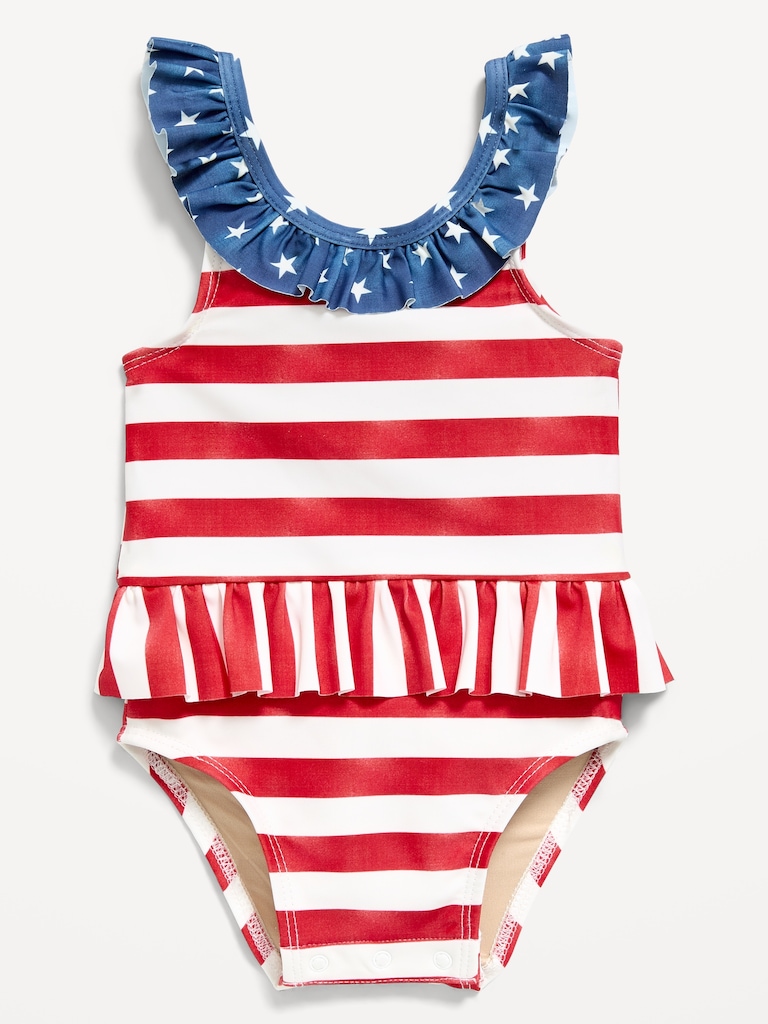 Printed Ruffle-Trim One-Piece Swimsuit for Baby