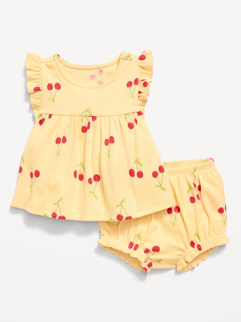 Ribbed Flutter-Sleeve Top and Shorts Set for Baby