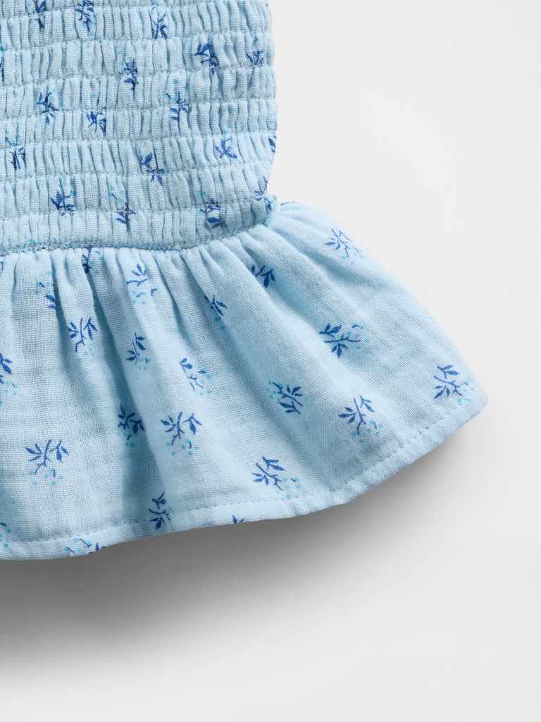 Kids Cotton Gauze Smocked Peplum Top