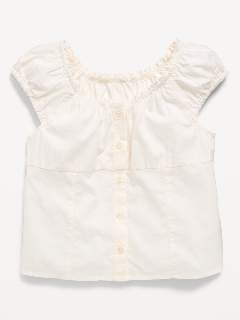Fitted Button-Front Poplin Top for Girls