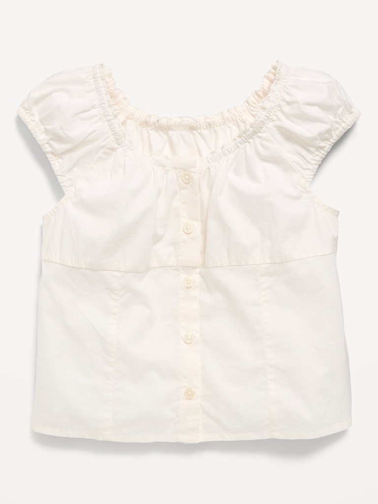 Fitted Button-Front Poplin Top for Girls