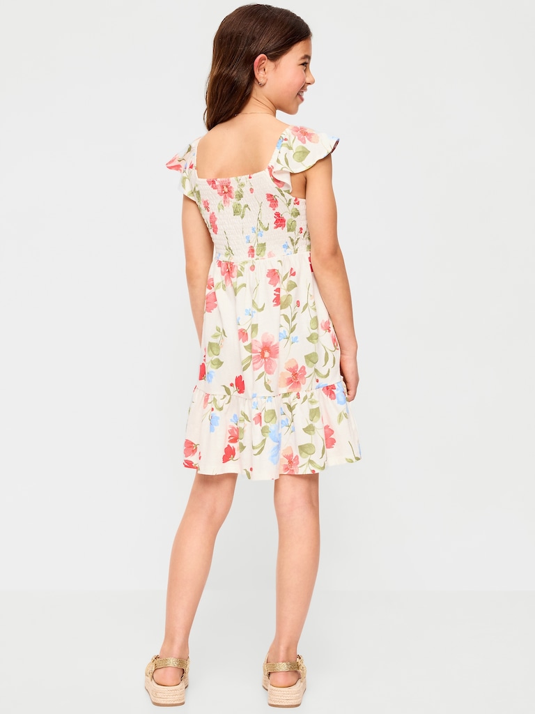 Printed Smocked Fit and Flare Dress for Girls