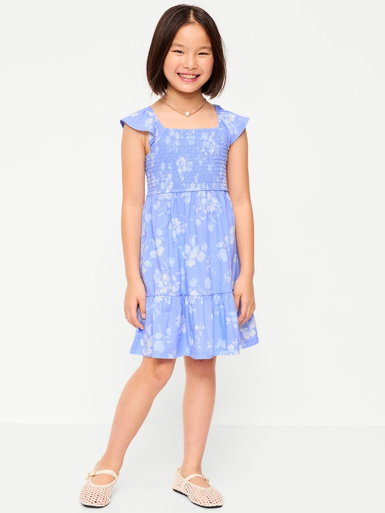 Printed Smocked Fit and Flare Dress for Girls