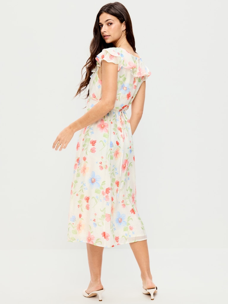 Ruffle-Sleeve Fit & Flare Midi Dress