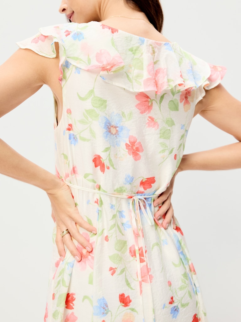 Ruffle-Sleeve Fit & Flare Midi Dress