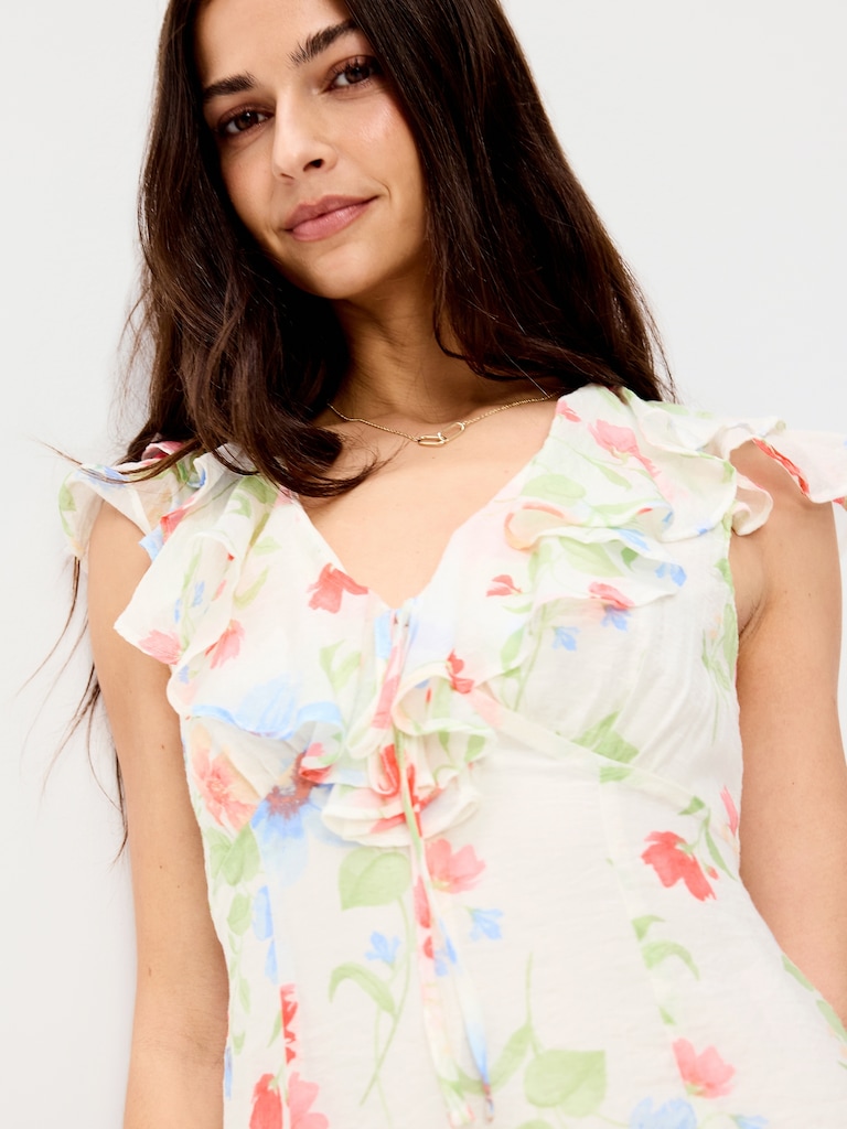 Ruffle-Sleeve Fit & Flare Midi Dress