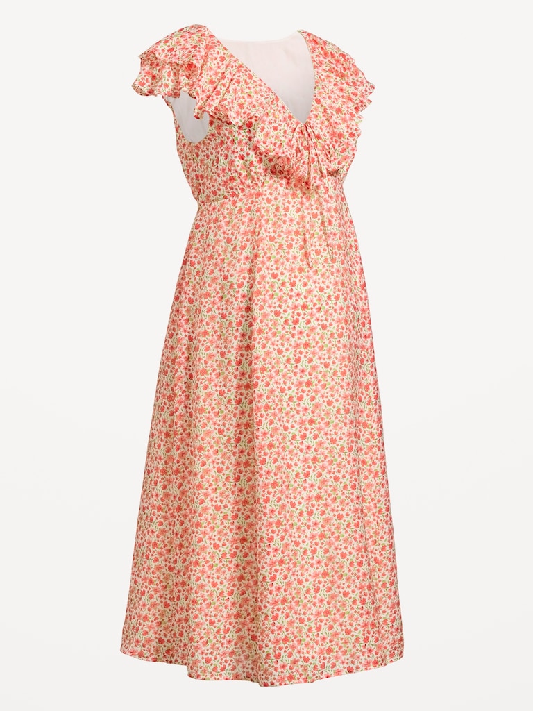 Maternity Ruffle-Sleeve Midi Dress