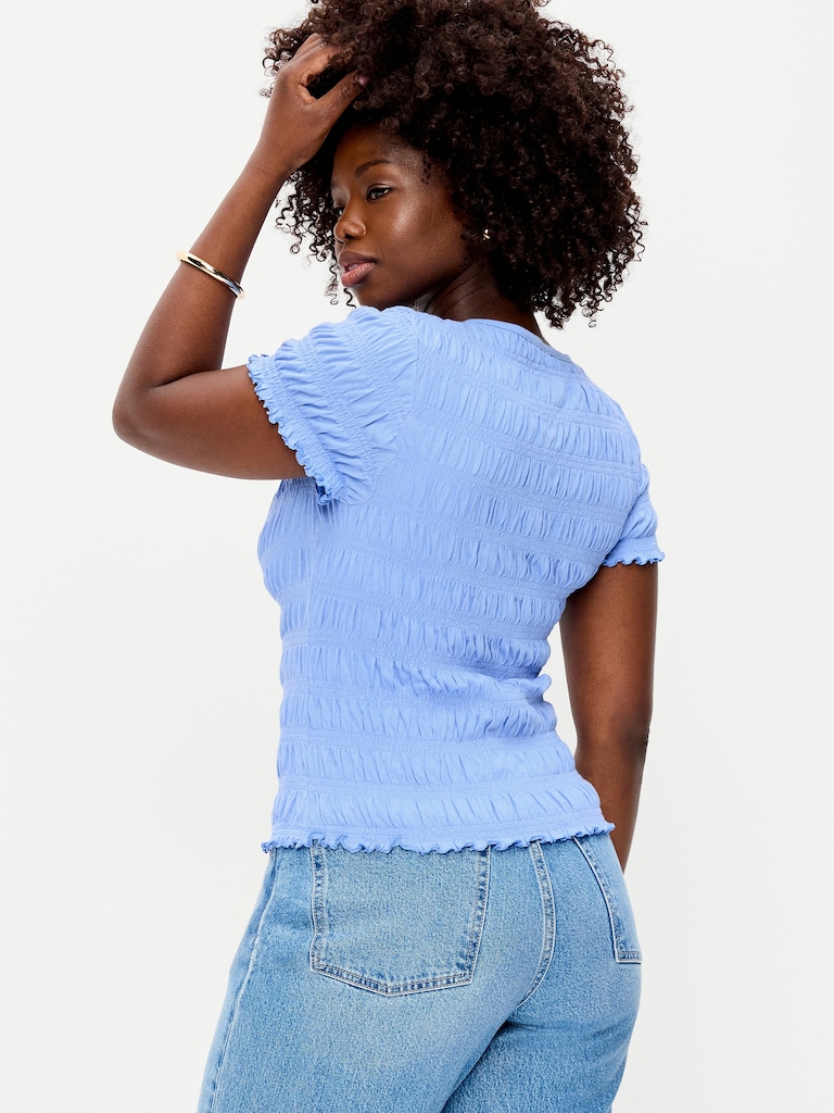 Slit-Neck Smocked Top